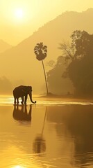 Elephant in the wild nature. Majestic animal in its natural habitat. Concept of wildlife, savanna...