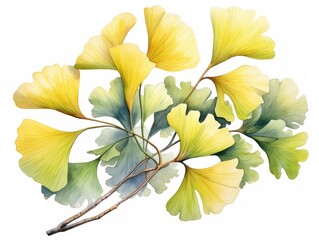 Ginkgo watercolor style isolated on white background