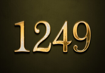 Old gold effect of 1249 number with 3D glossy style Mockup.	