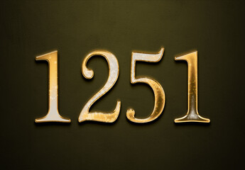 Old gold effect of 1251 number with 3D glossy style Mockup.	