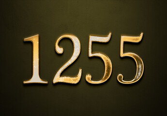 Old gold effect of 1255 number with 3D glossy style Mockup.	