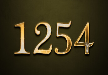 Old gold effect of 1254 number with 3D glossy style Mockup.	