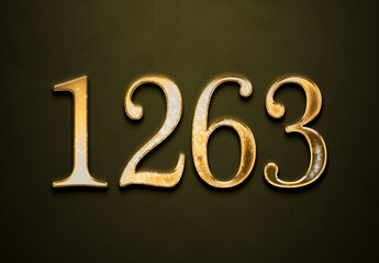 Old gold effect of 1263 number with 3D glossy style Mockup.	