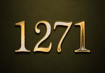 Old gold effect of 1271 number with 3D glossy style Mockup.	