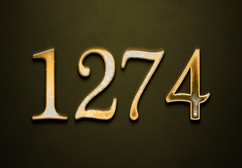 Old gold effect of 1274 number with 3D glossy style Mockup.	
