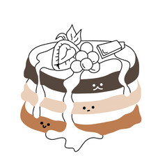 Aesthetic Pancake Vector: Stylish Brown Breakfast Food Illustration with Minimalist Emoticon | Creative Projects