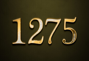 Old gold effect of 1275 number with 3D glossy style Mockup.	