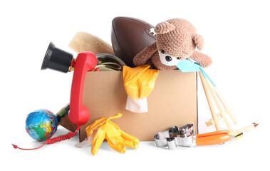 Box of unwanted stuff isolated on white