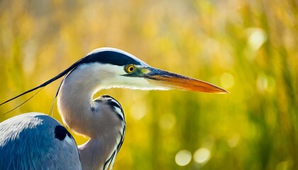 minimalist design of a heron on the yellow background