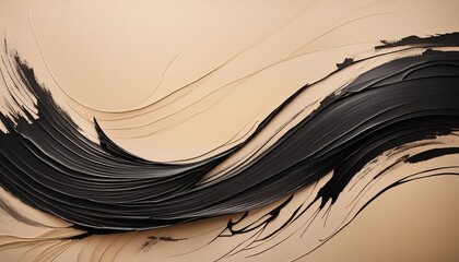 black ink brush stroke on beige paper background abstract background in japanese style japanese...