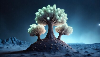 fluffy glowing alien trees on the surface of a planet made with generative ai