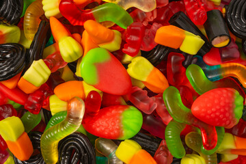 Assorted colorful gummy candies. Jelly  sweets.