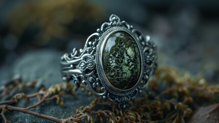 Obraz premium Antique Ring with Moss Stone.