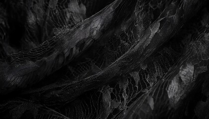 macro photography captures the intricate texture of black tulle textile fabric revealing its delicate intricacies
