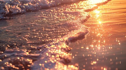 Sparkling Seashore at Sunset with Orange Tones.