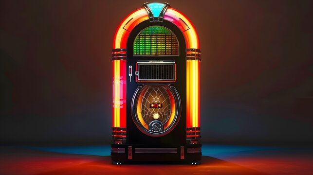 Fashioned retro jukebox in minimalist background. Vibrant color fashioned jukebox.
