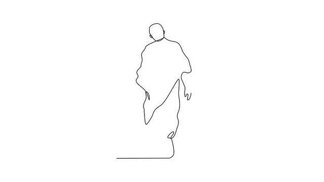 Animated self drawing of people doing praying during Hajj month. People using ihram for hajj pray activity in simple linear style video design concept. Islamic hajj day design video illustration. 