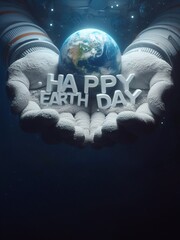 Happy Earth Day Poster illustration. Planet and astronaut.generative ai art