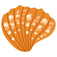 Seashell vector illustration. Oceanic mollusk, underwater creature. Hand drawn doodle, sea animal sketch. Aquarium cockleshell. Marine cartoon isolated clipart.