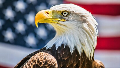 patriotic banner with bald eagle in front of the american flag