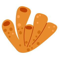 Coral vector illustration doodle drawing, isolated marine coral plant in shades of orange, pink and red color.