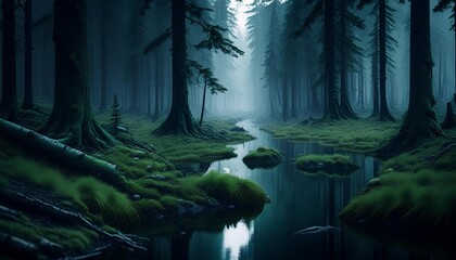 swamp dark atmospheric background digital art