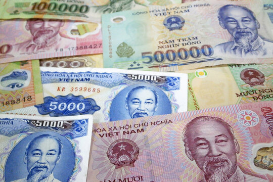 Stack of Vietnamese Dong banknotes