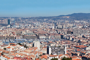Fototapeta premium Aerial view of the Vieux Port of Marseille