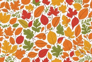 Fototapeta premium Autumn Splendor: A Festive Season Celebration of Nature's Vibrant Colors with Seamless Leaf Illustrations and Colourful Foliage 