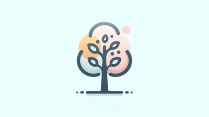 Modern illustration of a stylized tree with rounded shapes and pastel colors, perfect for environmental themes, logos, or creative design elements in digital or print media