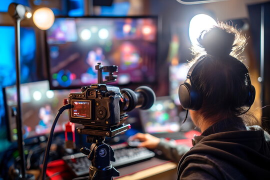 Professional streamer recording a gaming session, illustrating modern digital entertainment and content creation