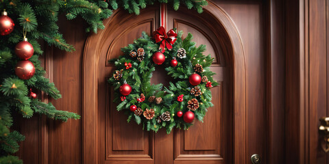 Fototapeta premium christmas wreath on a wooden door