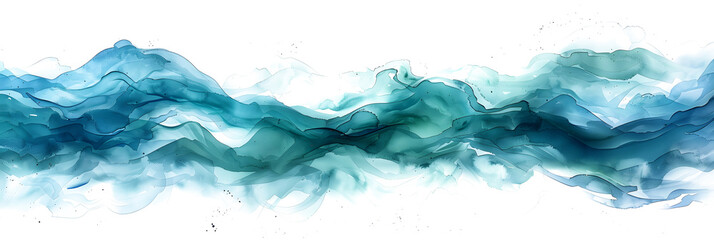 Green and blue watercolor interlocking wave on transparent background.