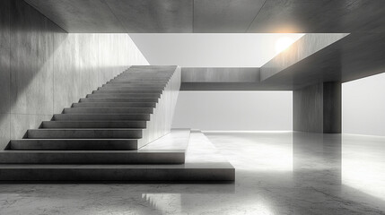3D Abstract Grey Architecture Construction with Staircase