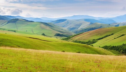 abstract picturesque peaceful landscape with meadows and hills