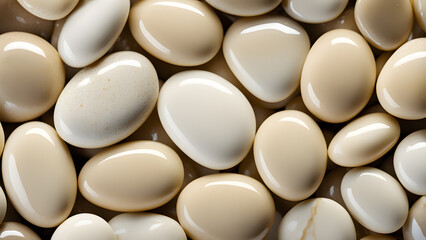 A close up of many white and tan pebbles
