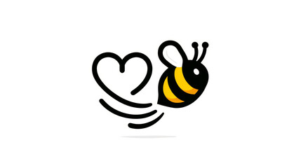 Romantic love bee with heart  illustration for valentine's day. Eco-friendly nature conservation campaign. Featuring a cute and adorable cartoon bee flying with a buzz. In a simple. Modern