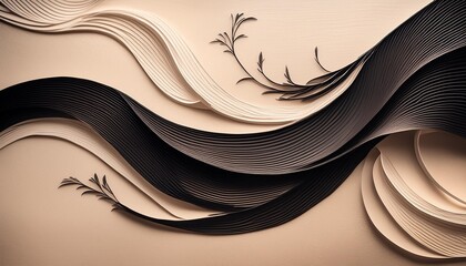 black ink brush stroke on beige paper background abstract background in japanese style japanese...