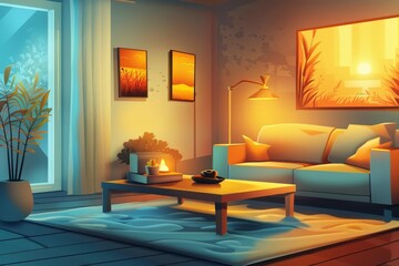 cozy and inviting home interior with warm lighting and comfortable furnishings concept illustration