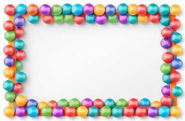Text frame on a white sheet of paper, colorful frames, birds, balls, berries, threads