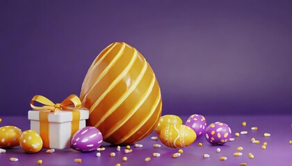 happy easter day with gift box easter egg easter egg on pastel purple background 3d render