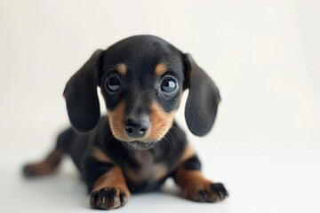 cute dachshund puppy posing isolated on white background pet portrait photography