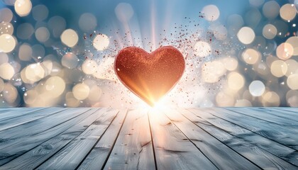 artistic of a vibrant exploding heart against a soft bokeh lighted background