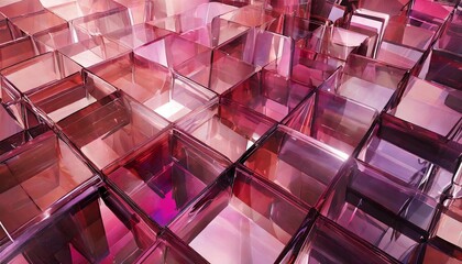 3d render abstract geometric background translucent glass with pink red violet gradient simple...