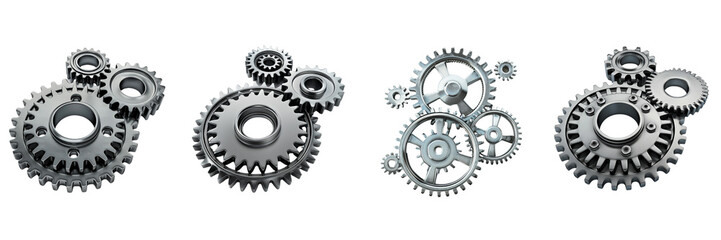 Set of A metal gears top view on a transparent background