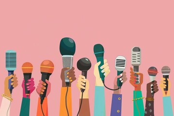 diverse set of womans hands holding microphones representing empowerment and voice concept illustration