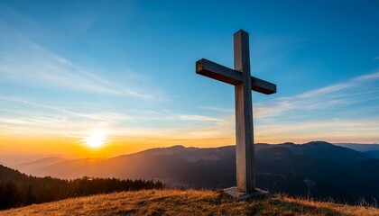 cross on a hill at sunset crucifixion of jesus christ