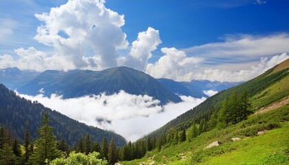 clouds over a mountain valley