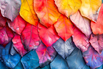 Rainbow of textured leaves abstract background