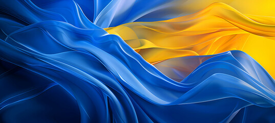 A composition of minimalist abstract art with geometric shapes and flowing curves in luxurious sapphire blue and bright yellow, resembling an image taken by an HD camera